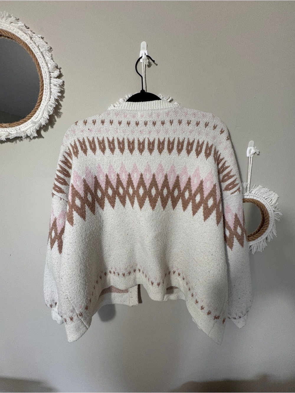 Song of Style Cream Sweater with Blush Pink and Tan Geometric Pattern